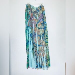 One World Boho Floral Artsy Tie-Dye Layered A-Line Crinkle Maxi Skirt Large